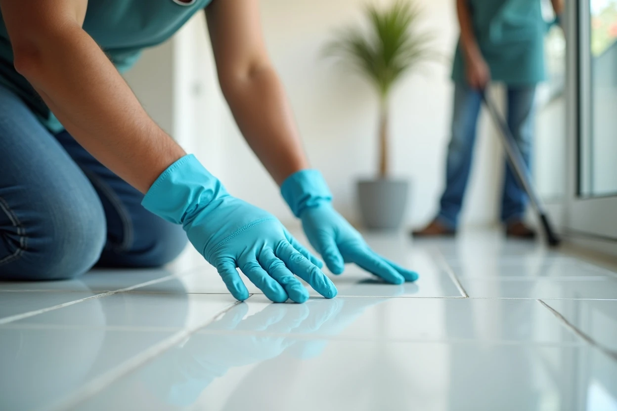 Detalle de piso con salpicaduras superficiales después de obra