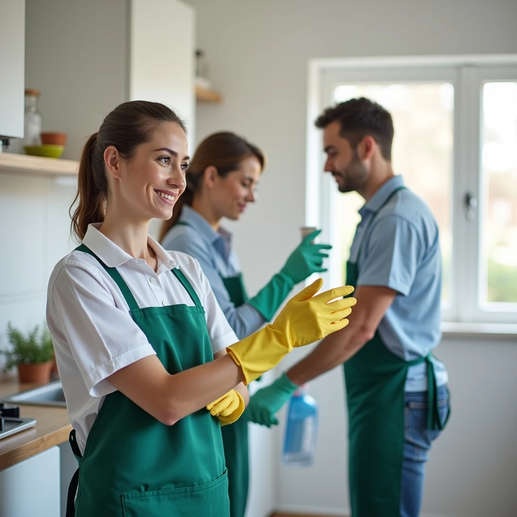 Equipo de limpieza profesional en un ambiente interior tras obra