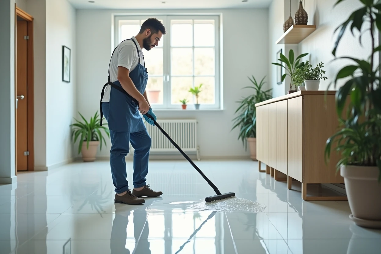 Superficie de piso revisada antes de limpieza